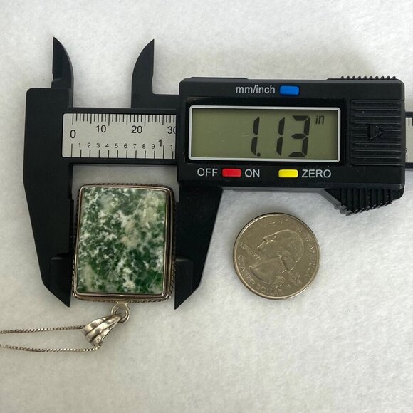 Sterling Silver 925 Bezel Set Tree Agate Rectangular Pendant Necklace 18.5" - Picture 15 of 16